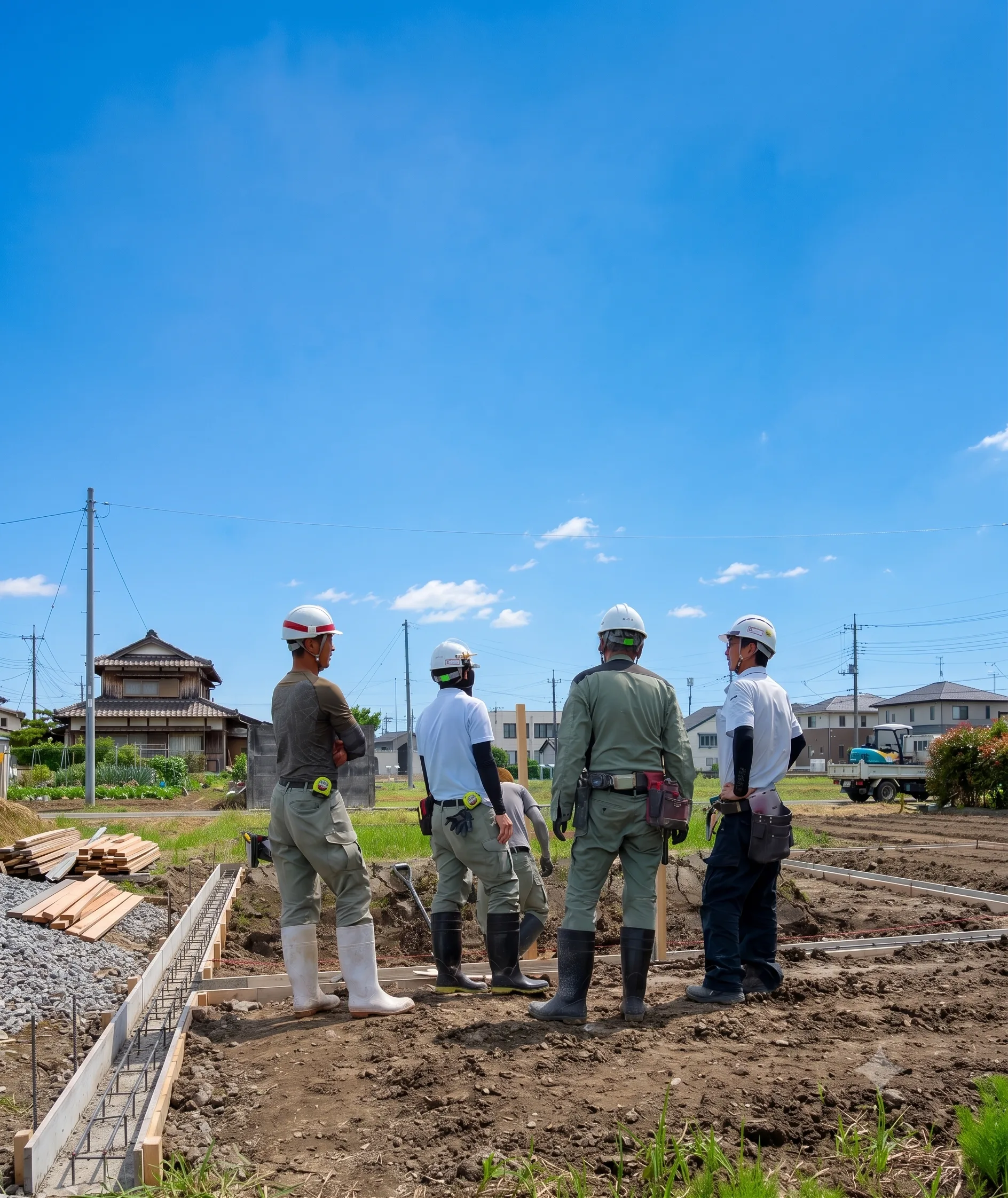 河川沿いの土木工事現場で作業するスタッフ